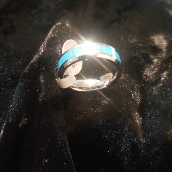 Tungsten ring with turquoise style inlay - Picture 2 of 6